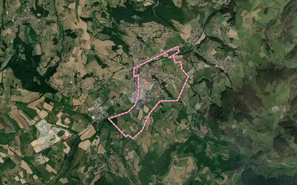 Vue satellite de Sainte-Foy-l'Argentière avec ses contours administratifs