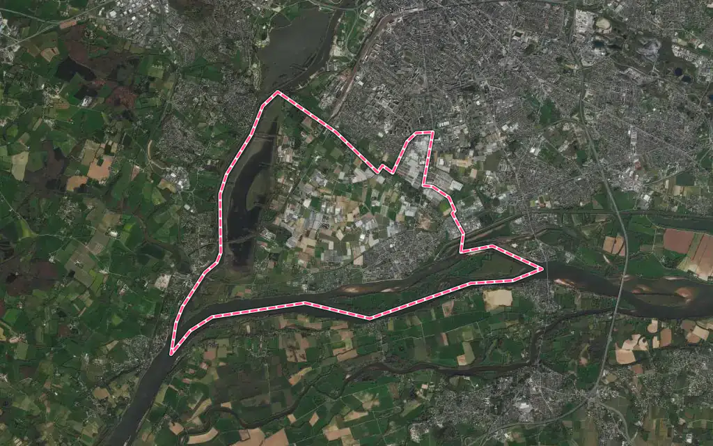 Vue satellite de Sainte-Gemmes-sur-Loire avec ses contours administratifs
