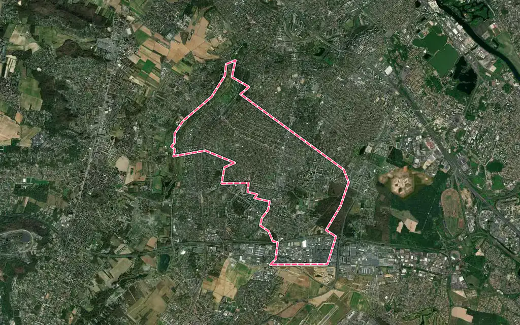 Vue satellite de Sainte-Geneviève-des-Bois avec ses contours administratifs