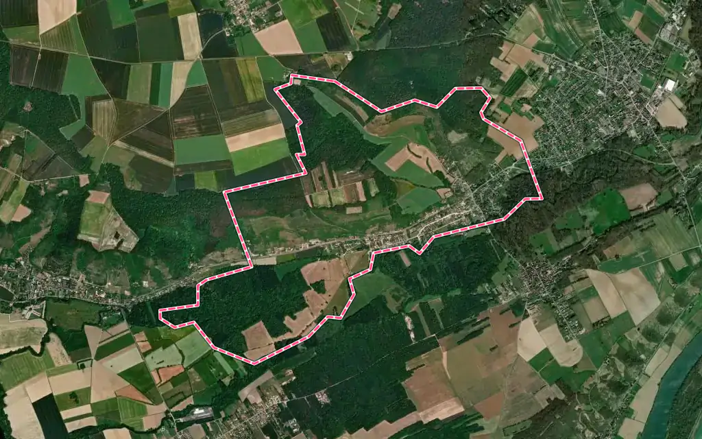 Vue satellite de Sainte-Geneviève-lès-Gasny avec ses contours administratifs