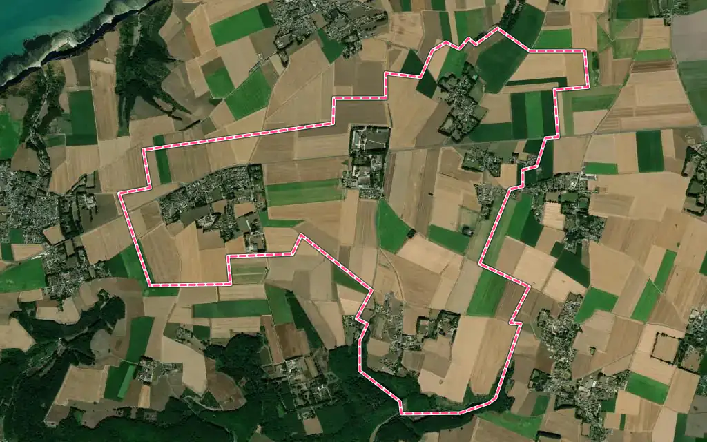 Vue satellite de Sainte-Hélène-Bondeville avec ses contours administratifs