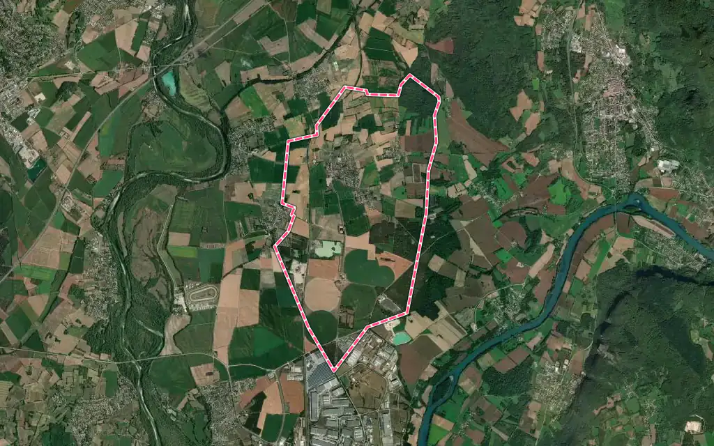Vue satellite de Sainte-Julie avec ses contours administratifs