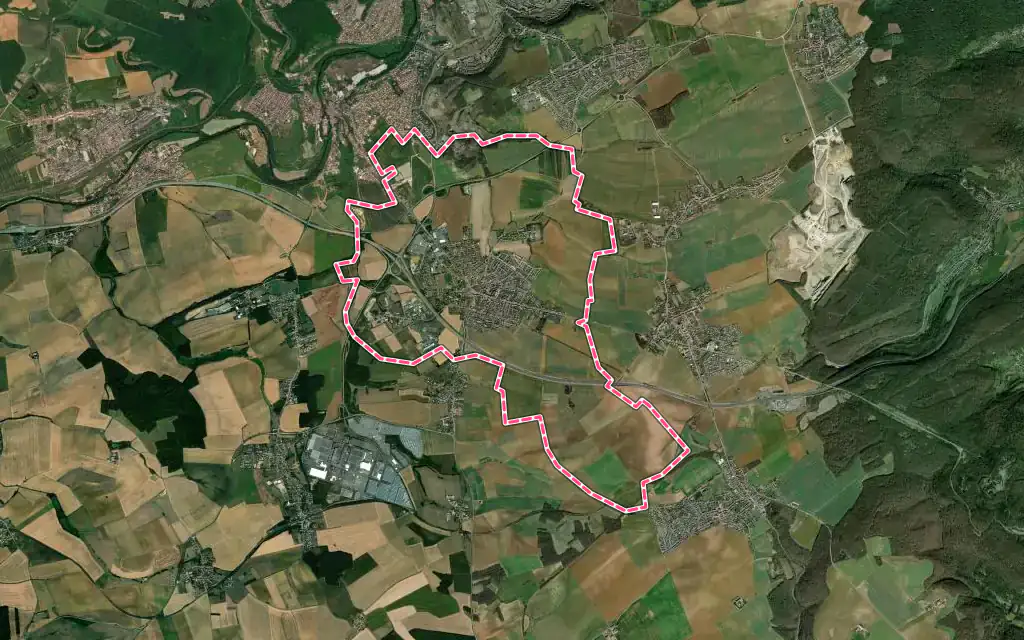 Vue satellite de Sainte-Marie-aux-Chênes avec ses contours administratifs