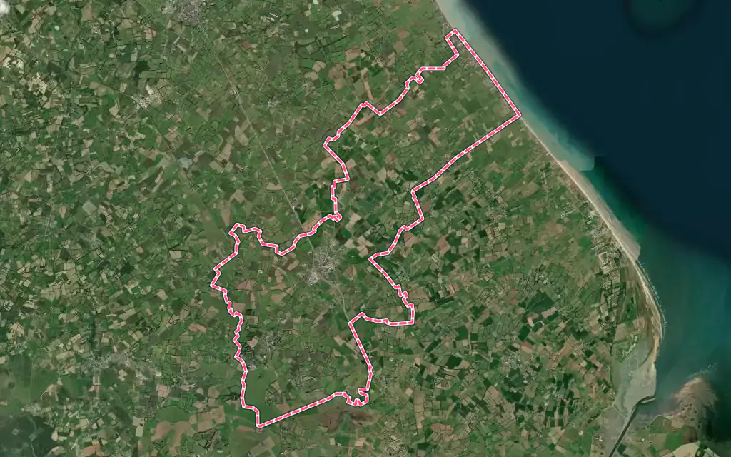 Vue satellite de Sainte-Mère-Église avec ses contours administratifs