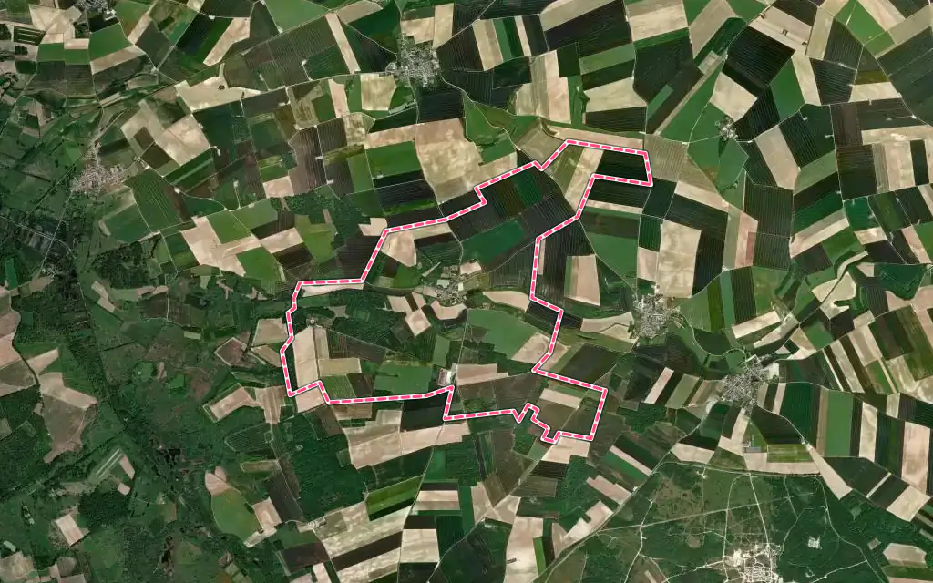 Vue satellite de Sainte-Preuve avec ses contours administratifs