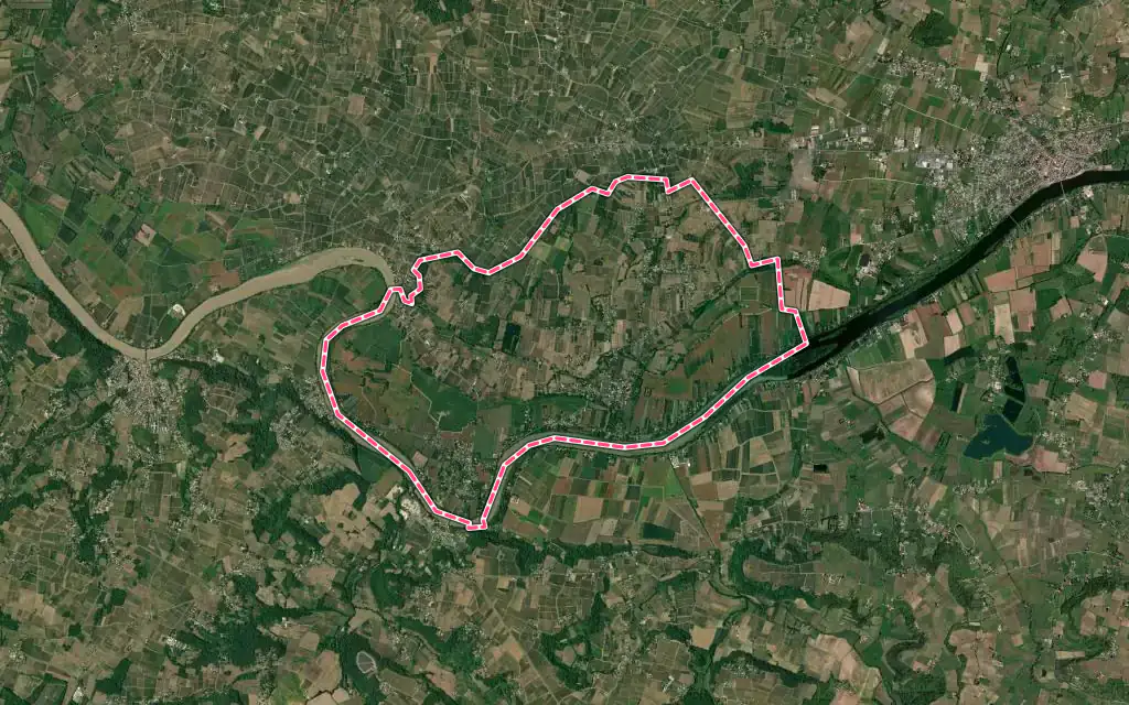 Vue satellite de Sainte-Terre avec ses contours administratifs