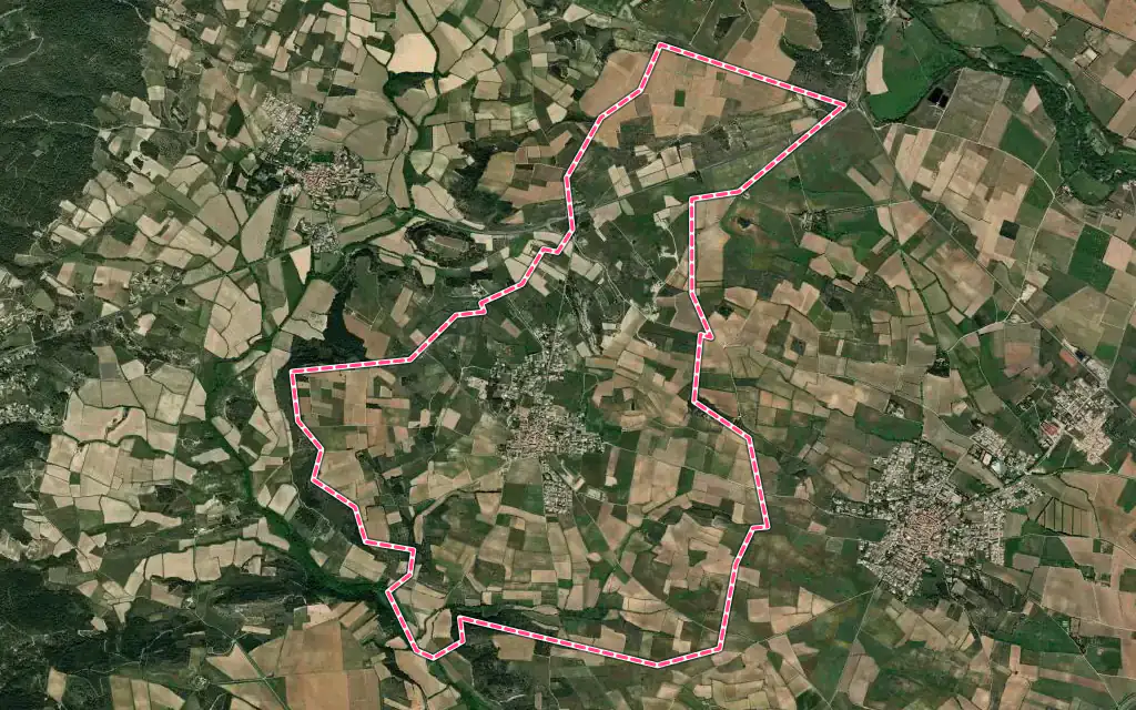 Vue satellite de Sainte-Valière avec ses contours administratifs