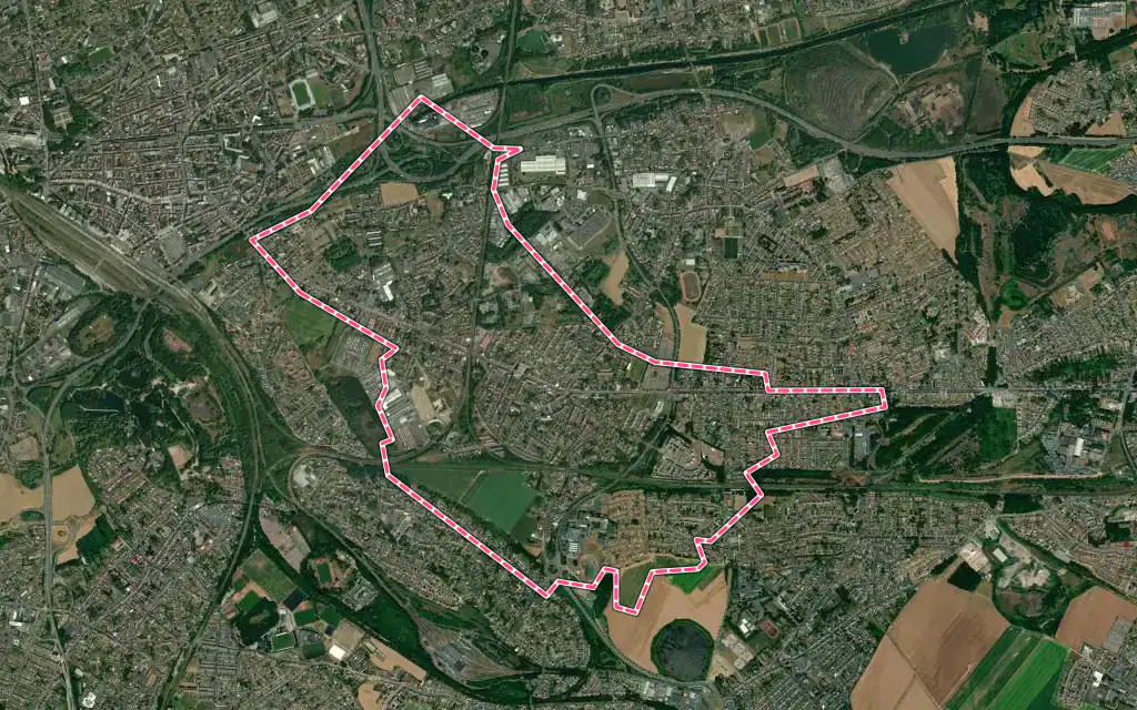 Vue satellite de Sallaumines avec ses contours administratifs