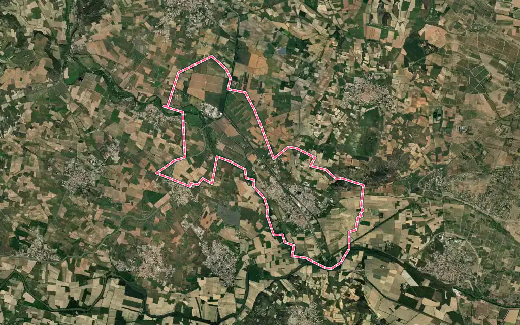 Vue satellite de Sallèles-d'Aude avec ses contours administratifs