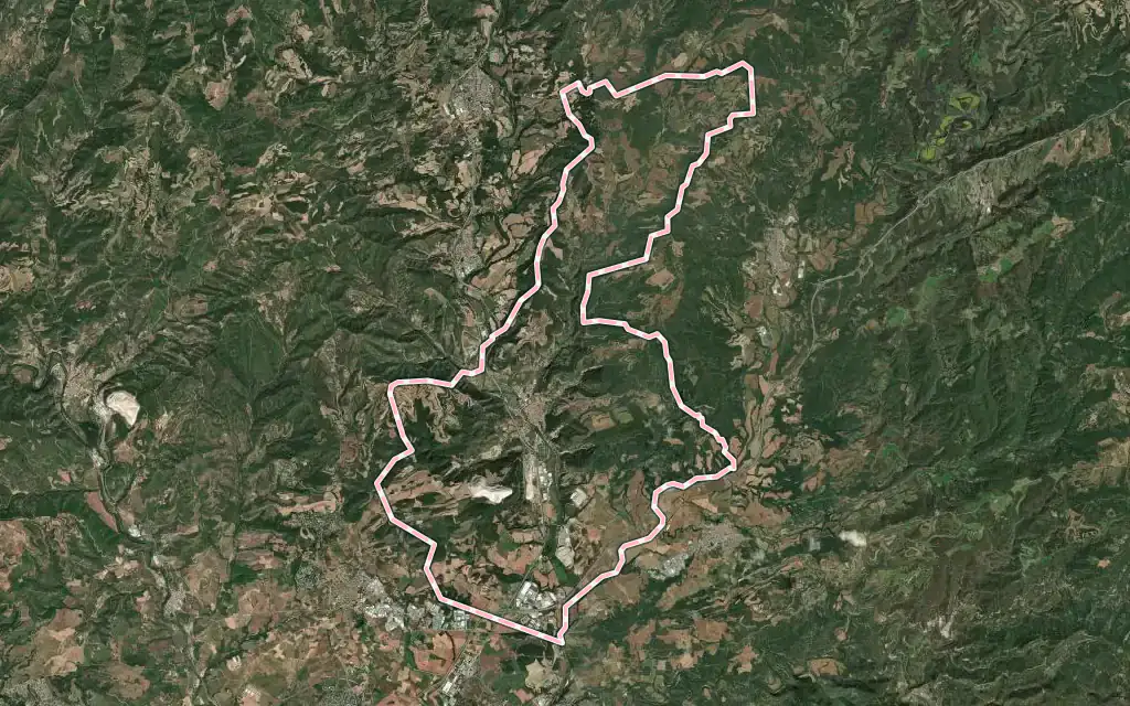 Vista satélite de Sallent con su contorno administrativo