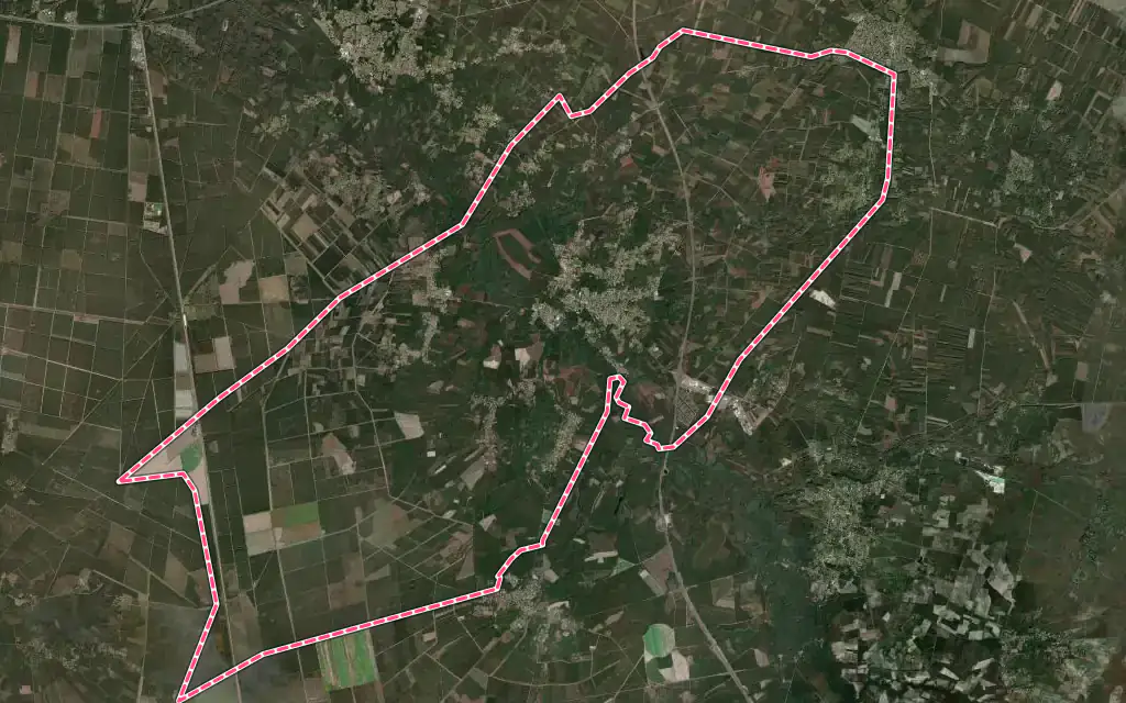Vue satellite de Salles avec ses contours administratifs