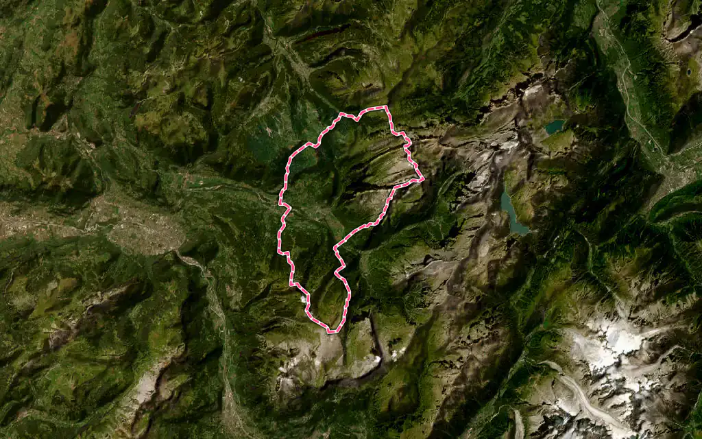 Vue satellite de Samoëns avec ses contours administratifs