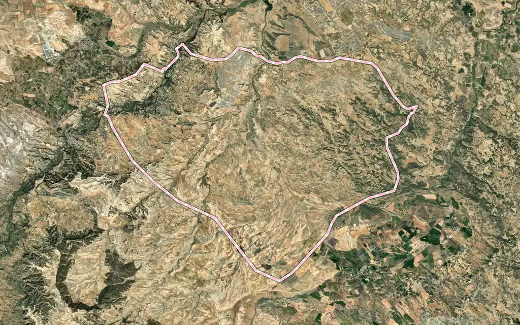 Vista satélite de Samper de Calanda con su contorno administrativo