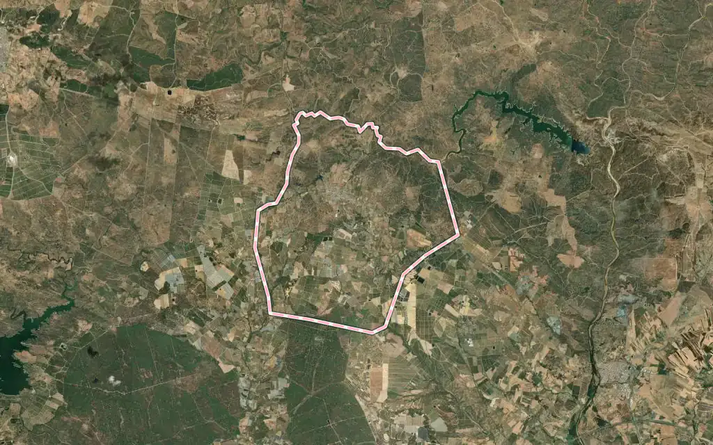 Vista satélite de San Bartolomé de la Torre con su contorno administrativo