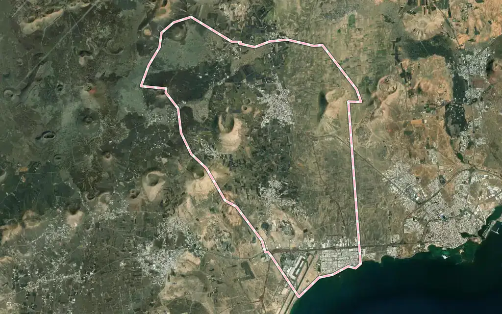 Vista satélite de San Bartolomé con su contorno administrativo