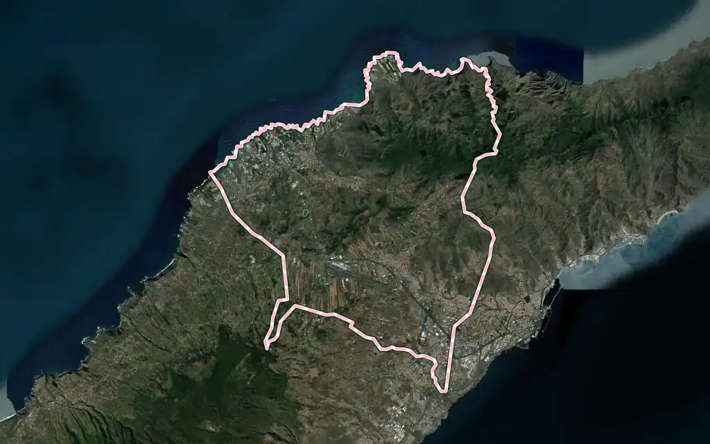Vista satélite de San Cristóbal de La Laguna con su contorno administrativo