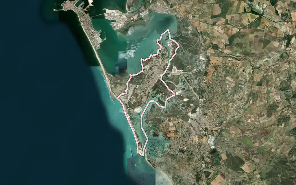Vista satélite de San-Fernando con su contorno administrativo
