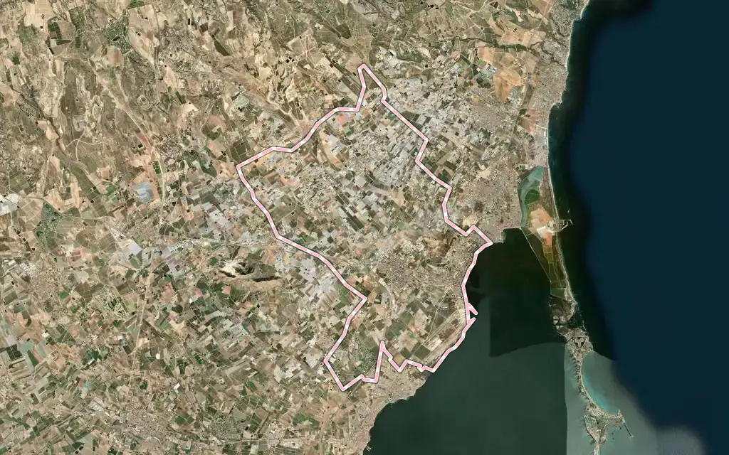 Vista satélite de San Javier con su contorno administrativo