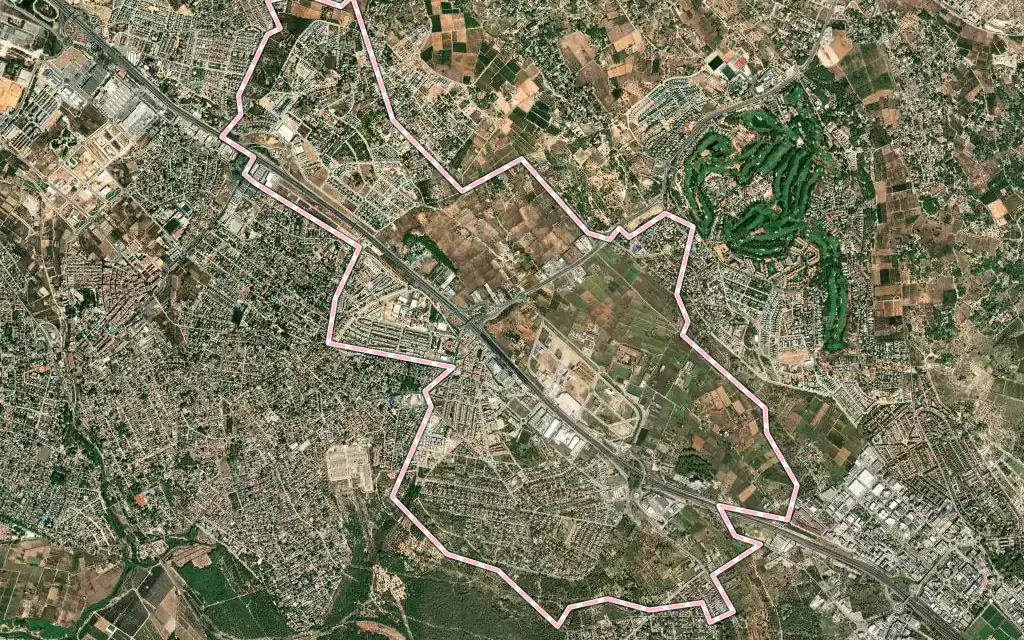 Vista satélite de San Antonio de Benagéber con su contorno administrativo