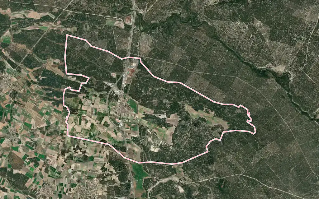 Vista satélite de Sanchonuño con su contorno administrativo