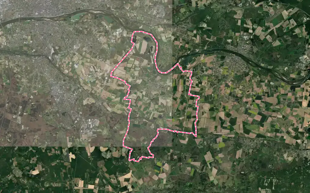 Vue satellite de Sandillon avec ses contours administratifs