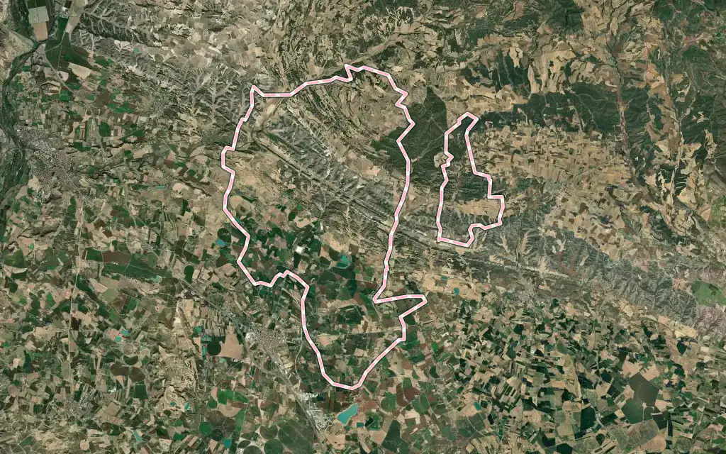 Vista satélite de San Esteban de Litera / Sant Esteve de Llitera con su contorno administrativo