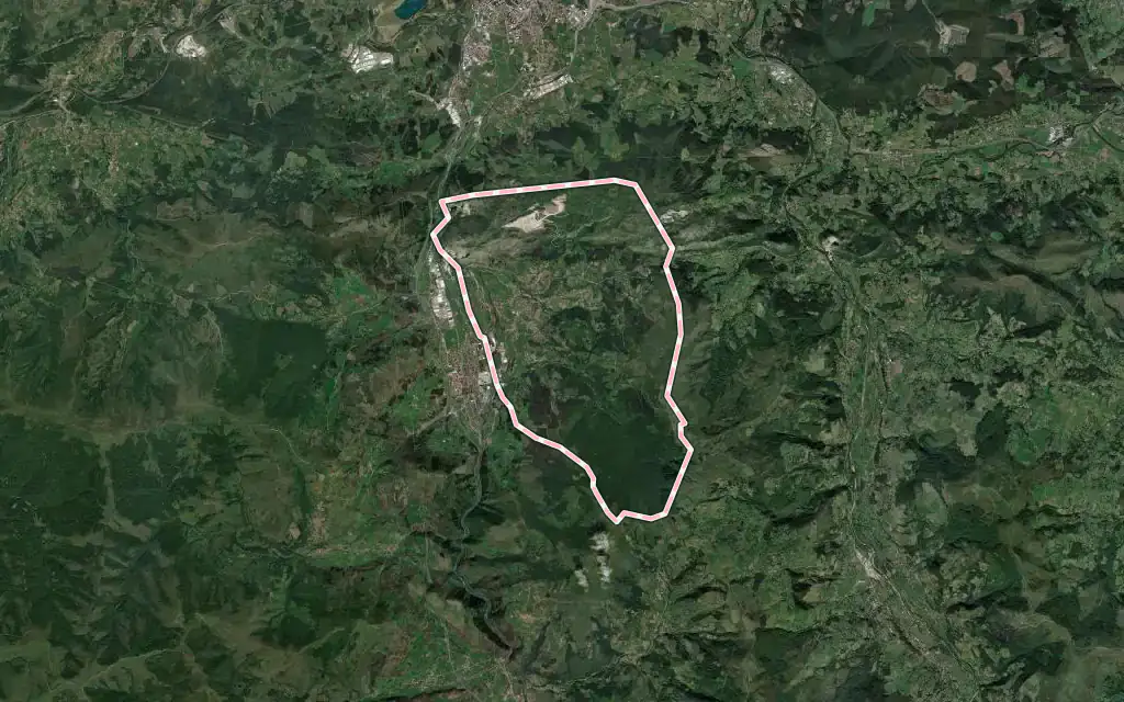 Vista satélite de San Felices de Buelna con su contorno administrativo