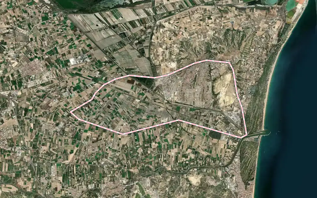 Vista satélite de San Fulgencio con su contorno administrativo