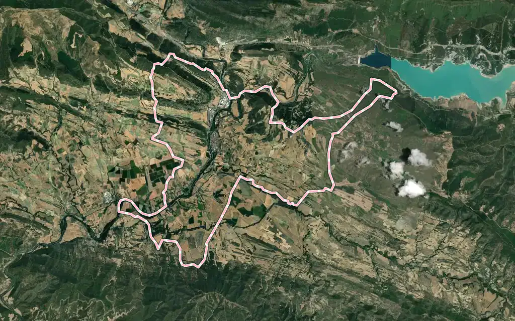 Vista satélite de Sangüesa/Zangoza con su contorno administrativo