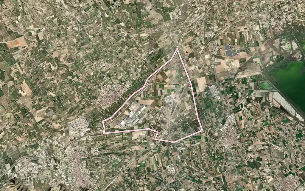 Vista satélite de San Isidro con su contorno administrativo