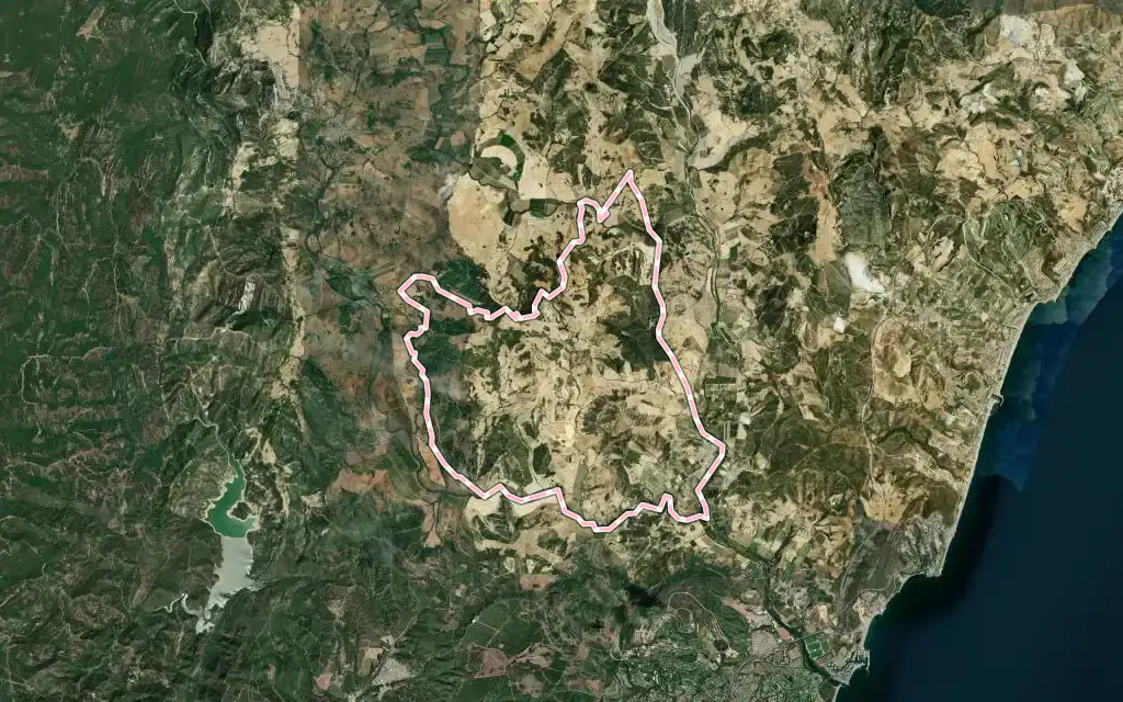 Vista satélite de San Martín del Tesorillo con su contorno administrativo