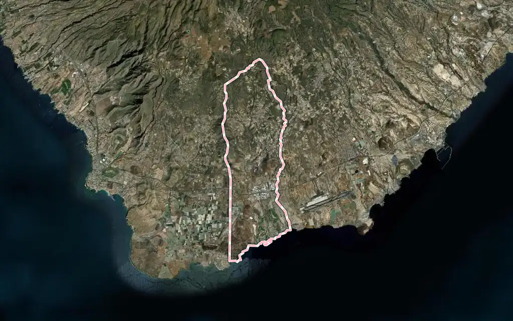 Vista satélite de San Miguel de Abona con su contorno administrativo