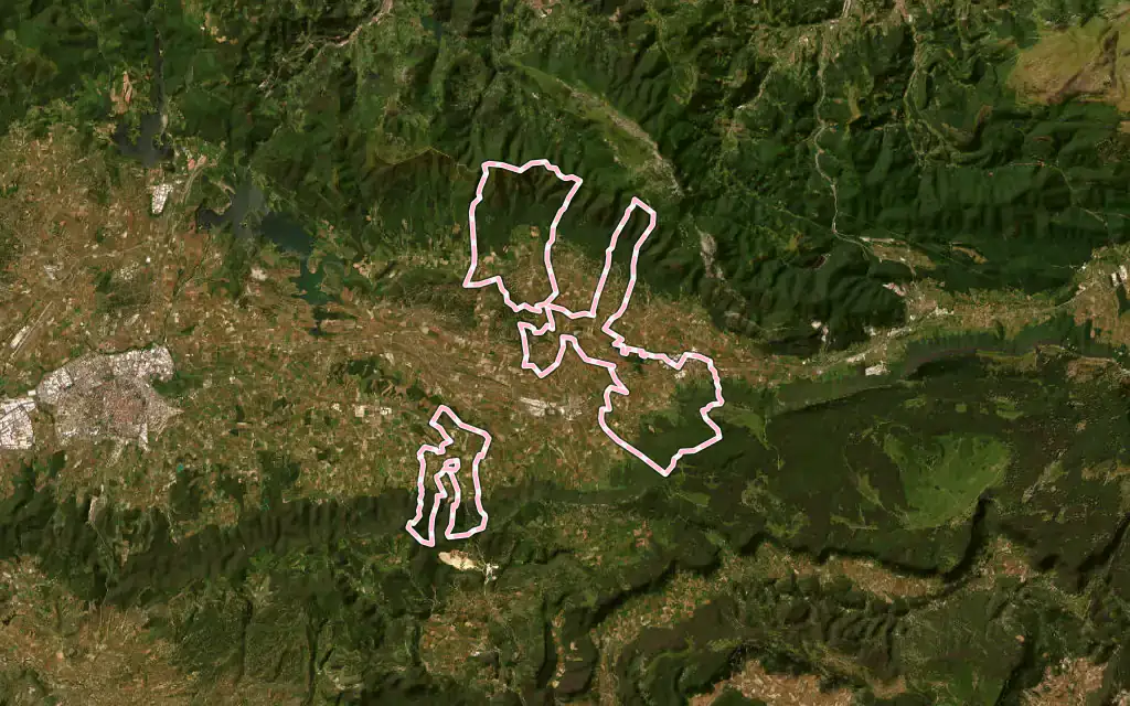 Vista satélite de San Millán / Donemiliaga con su contorno administrativo