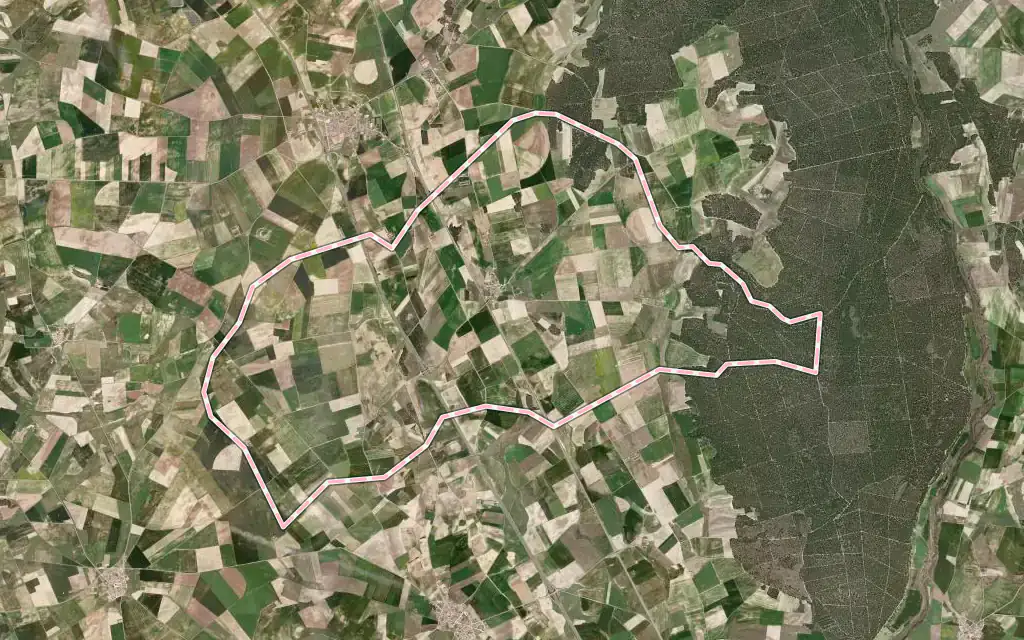 Vista satélite de San Pablo de la Moraleja con su contorno administrativo