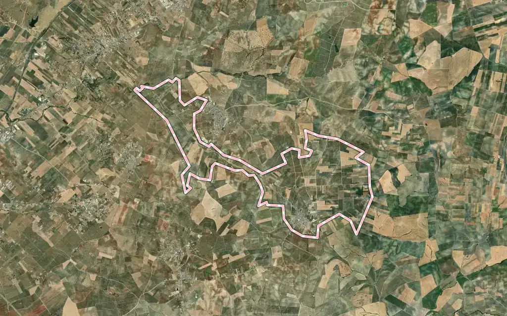 Vista satélite de San Sebastián de los Ballesteros con su contorno administrativo
