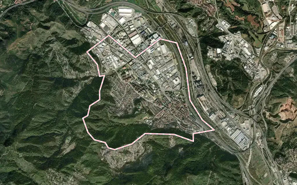 Vista satélite de Sant Andreu de la Barca con su contorno administrativo