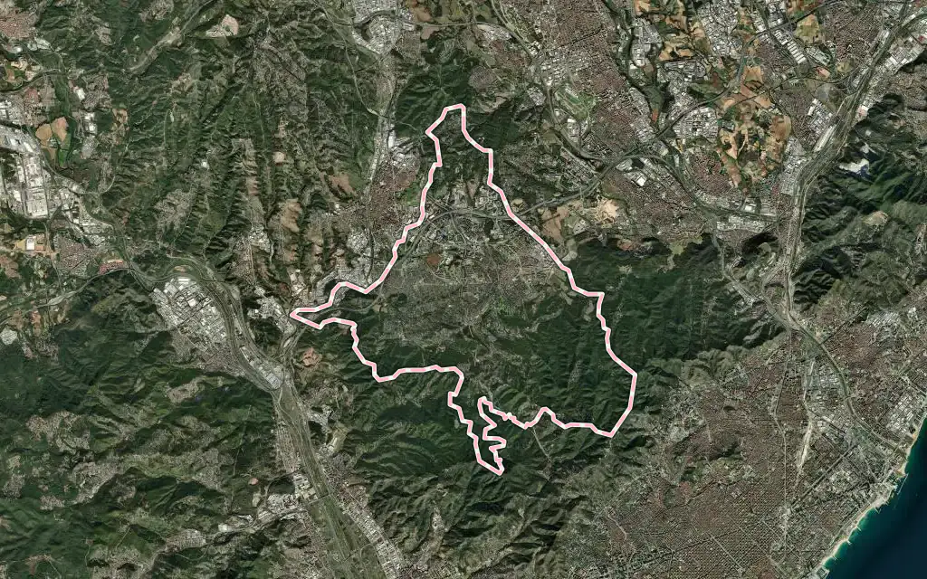 Vista satélite de Sant Cugat del Vallès con su contorno administrativo