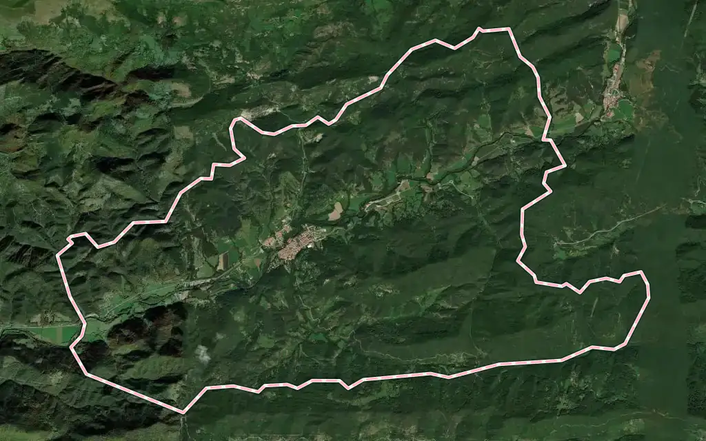 Vista satélite de Sant Joan de les Abadesses con su contorno administrativo