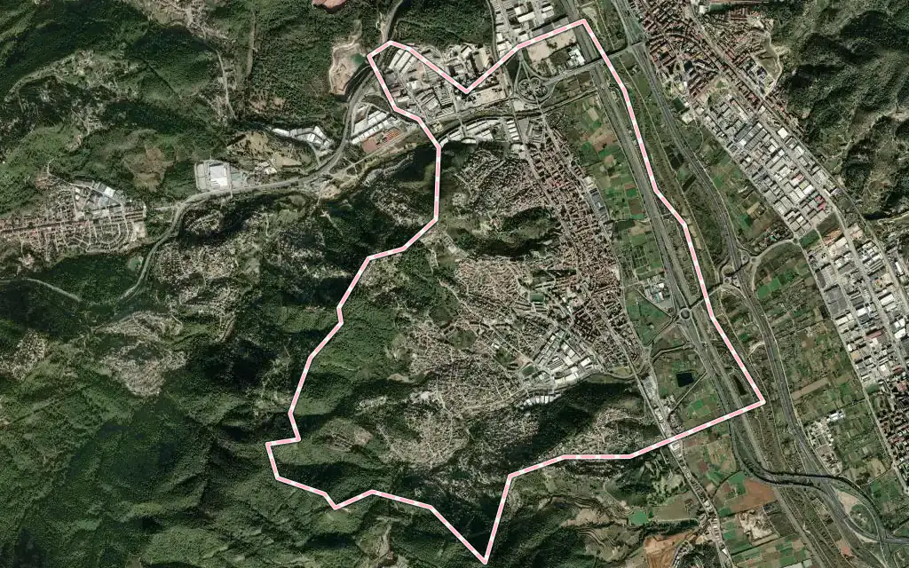 Vista satélite de Sant Vicenç dels Horts con su contorno administrativo