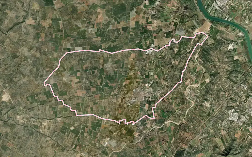 Vista satélite de Santa Bárbara con su contorno administrativo