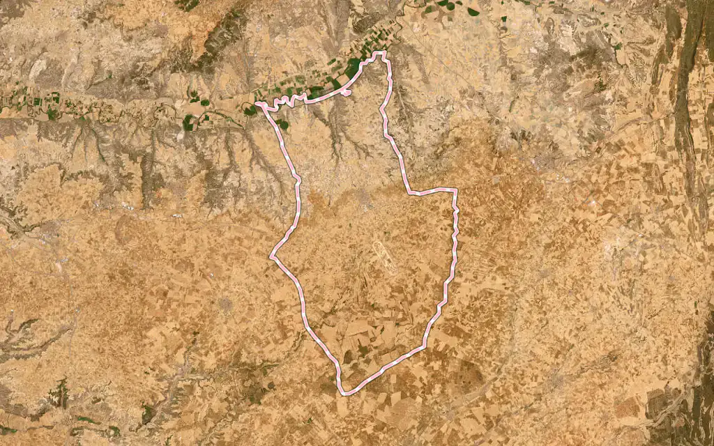 Vista satélite de Santa Cruz de la Zarza con su contorno administrativo