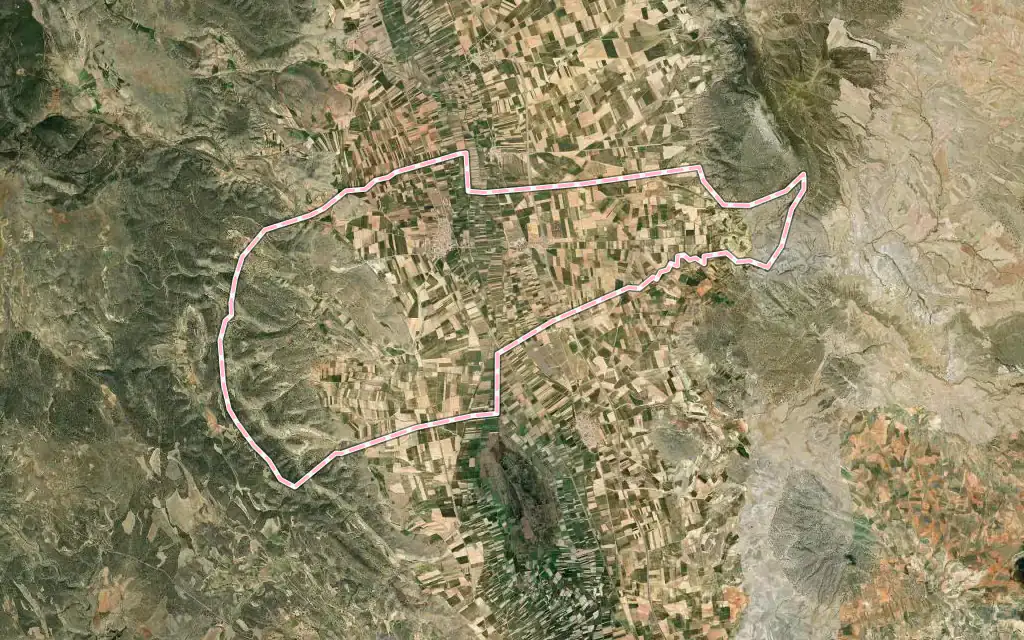 Vista satélite de Santa Eulalia con su contorno administrativo
