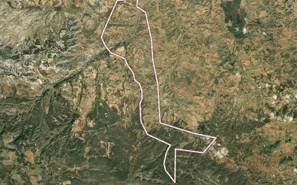 Vista satélite de Santa María de Huerta con su contorno administrativo