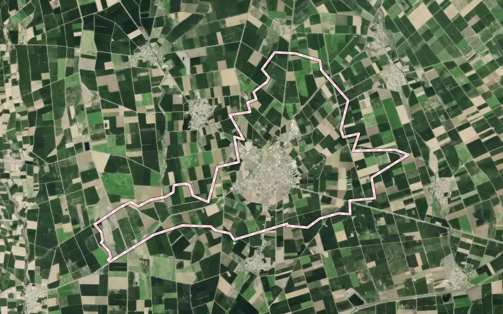 Vista satélite de Santa María del Páramo con su contorno administrativo