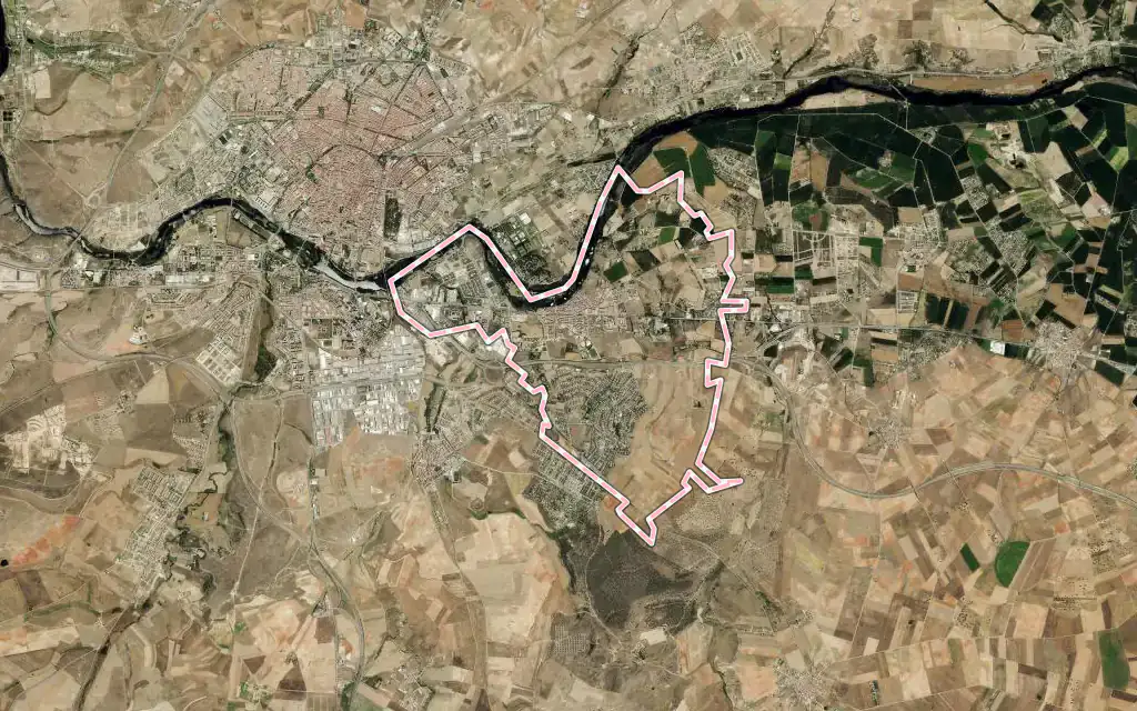 Vista satélite de Santa Marta de Tormes con su contorno administrativo