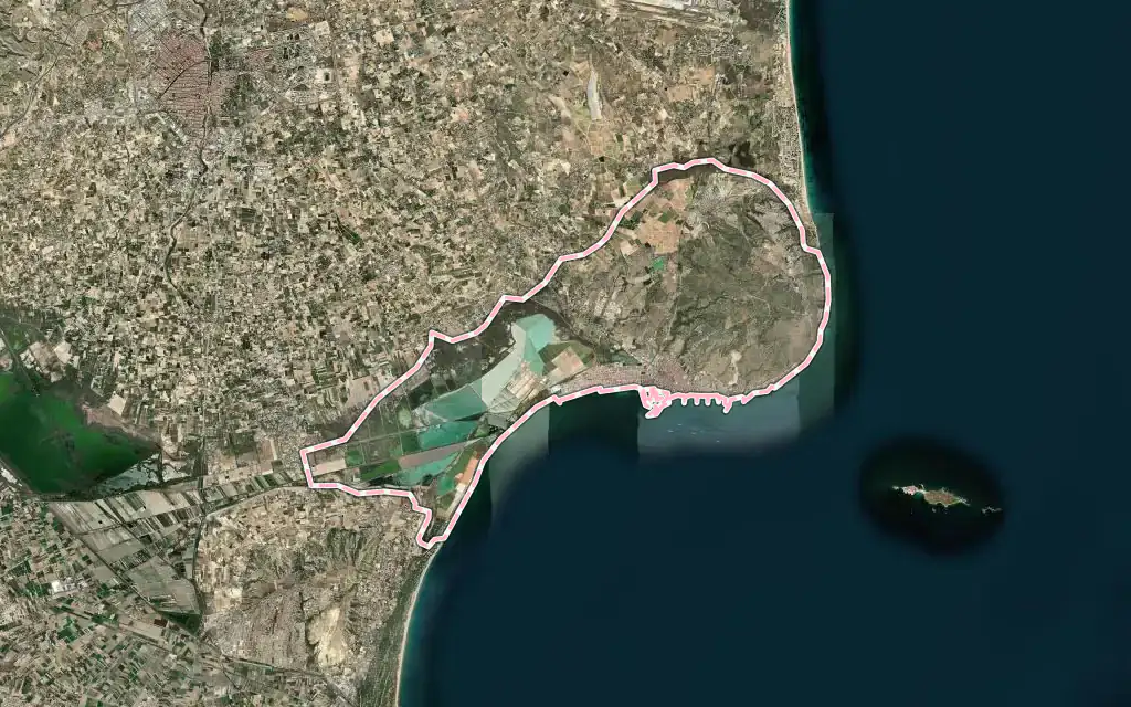 Vista satélite de Santa-Pola con su contorno administrativo