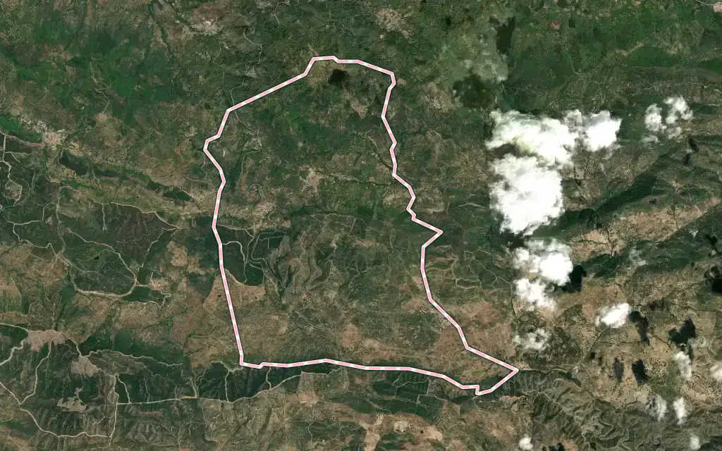 Vista satélite de Santa Ana la Real con su contorno administrativo