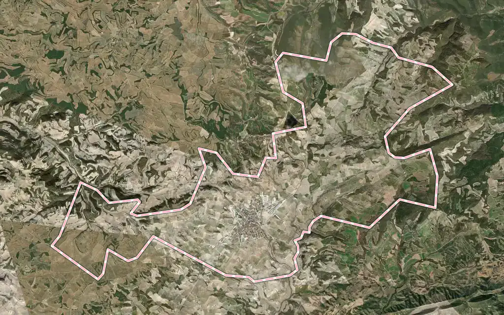 Vista satélite de Santa Coloma de Queralt con su contorno administrativo