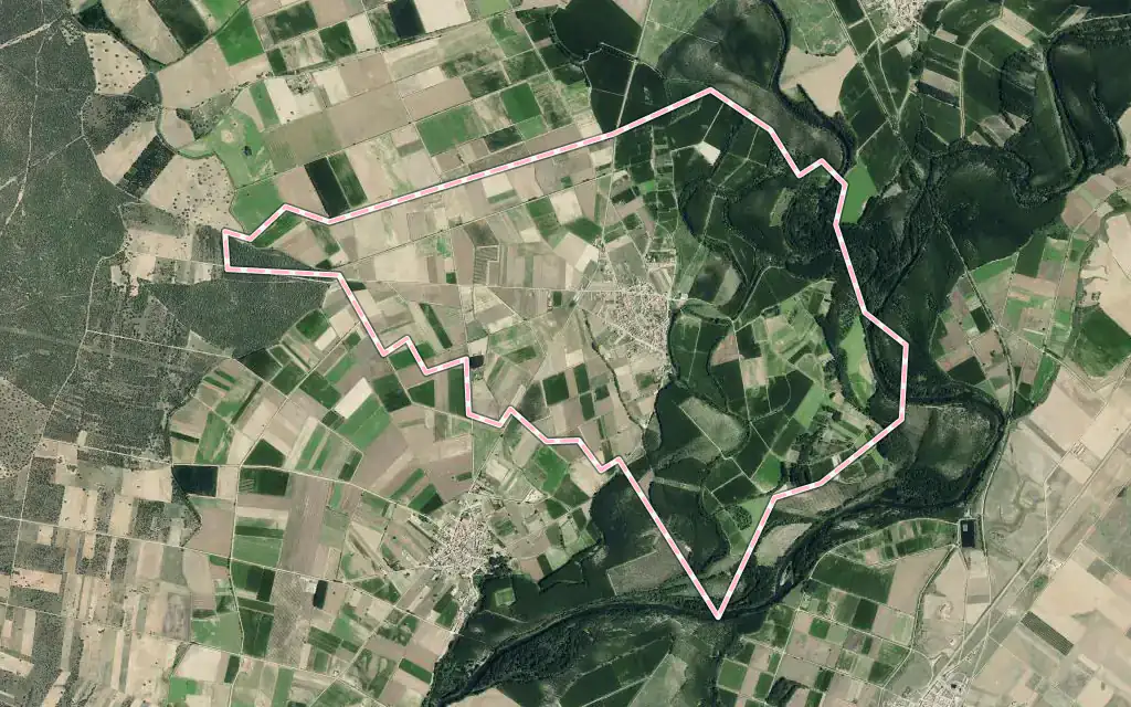 Vista satélite de Santa Colomba de las Monjas con su contorno administrativo