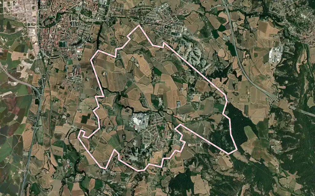Vista satélite de Santa Eugènia de Berga con su contorno administrativo